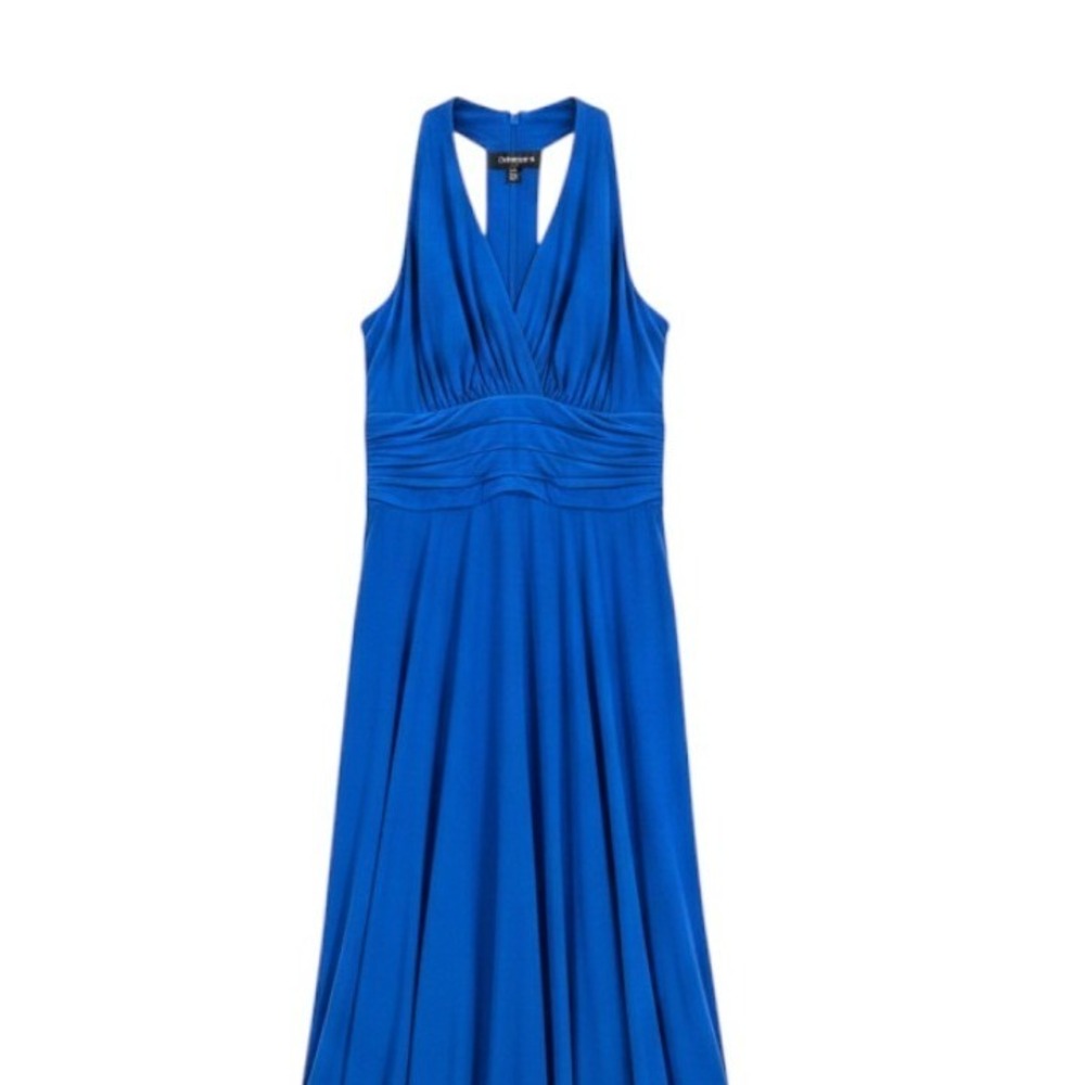Jones Wear Marilyn Mock-Halter Ruched Empire Mid-Calf Blue Maxi Dress Size 8